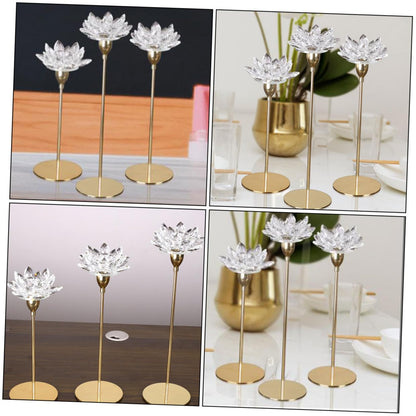 NIYANGLE Modern Simple Metal Crystal Lotus Candle Holder Small Gold Candlestick Decoration for Dining Room Wedding and Romantic Home Décor