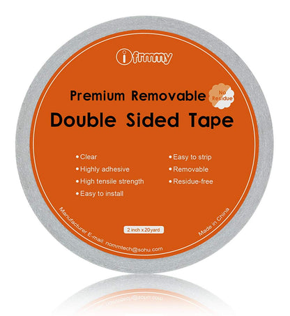 i frmmy Removable Clear Double Sided Sticky Tape- No Residue, 2 Inches x 20 Yards