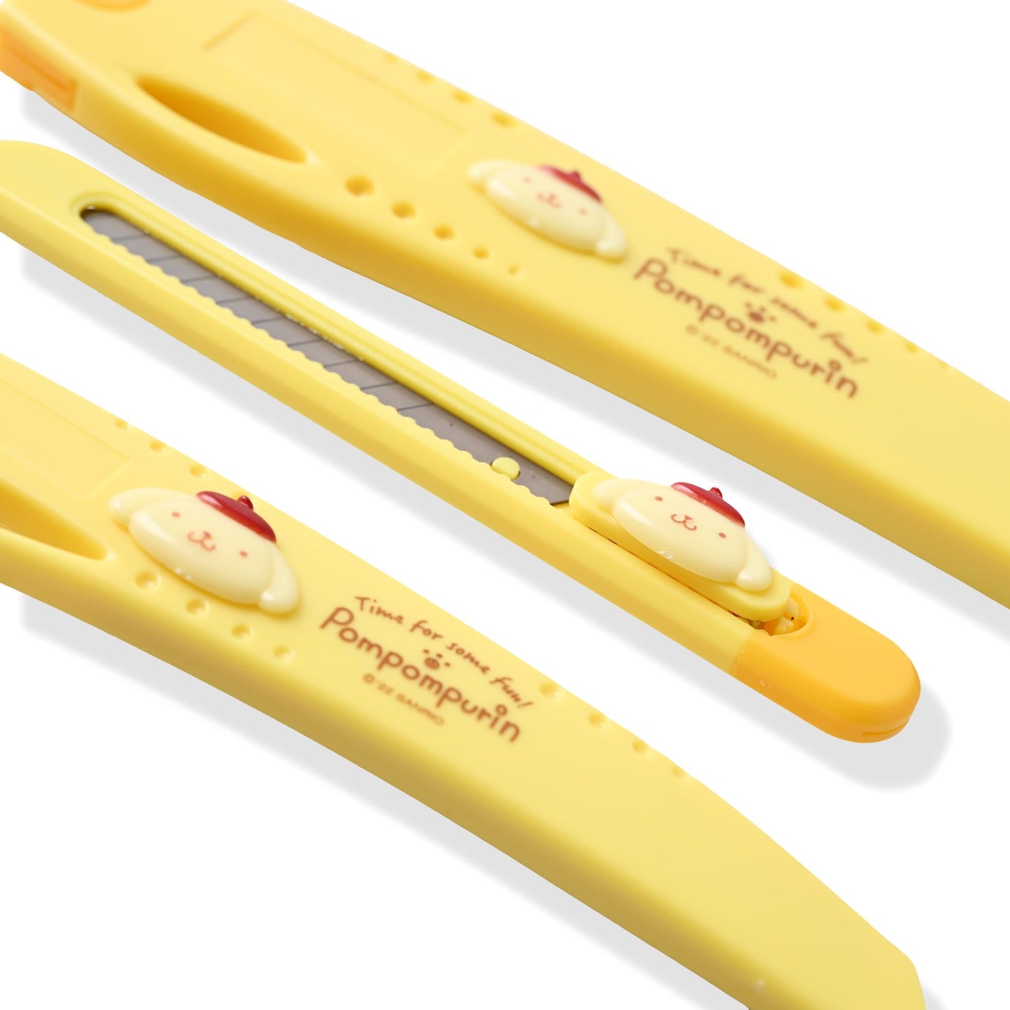 Cute Utility Knife Box Cutters Set - Retractable 3 Sizes Small/Medium/Large - Kawaii Design with Textured Grip - Multi-Purpose Cutter for Paper, Craft, Box Opener (Pompom-Puin)