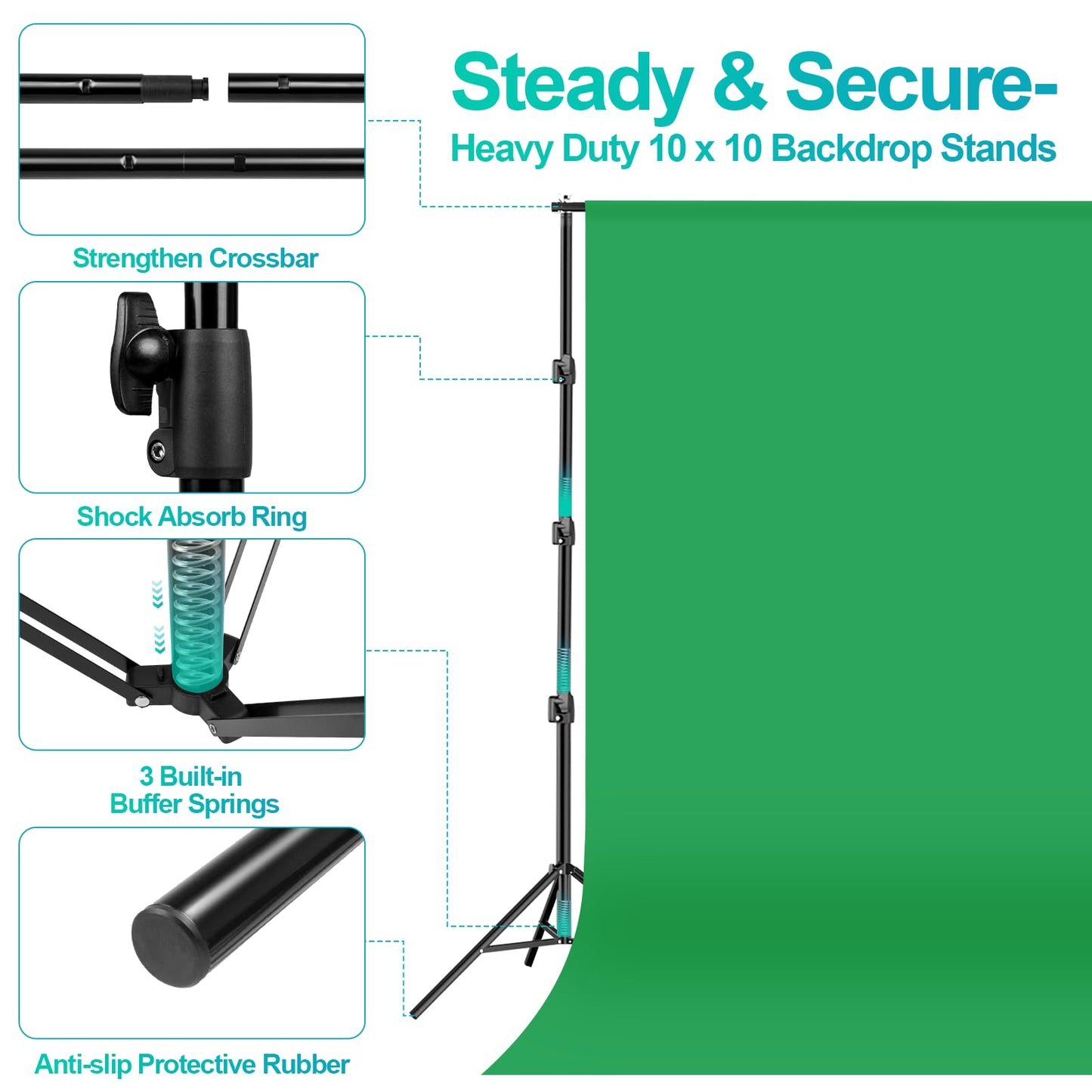 EMART 10 x 10 ft Heavy Duty Backdrop Support System, Professional Photography Lighting Kit with 5500K 50W LED, 10 * 15ft Backdrop *3, Reflector, Umbrellas&Softbox Lighting Kit for Studio, Portrait