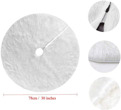 Christmas Tree Plush Skirts, 30 inches White Pure Long Haired Faux Fur Xmas Tree Skirt for Holiday Decorations