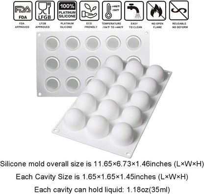 OCPO Kitchen Truffle Silicone Mold for Baking Mousse Cake, Non-Stick & Easy Release, 15-Cavity Truffle Ball Shape