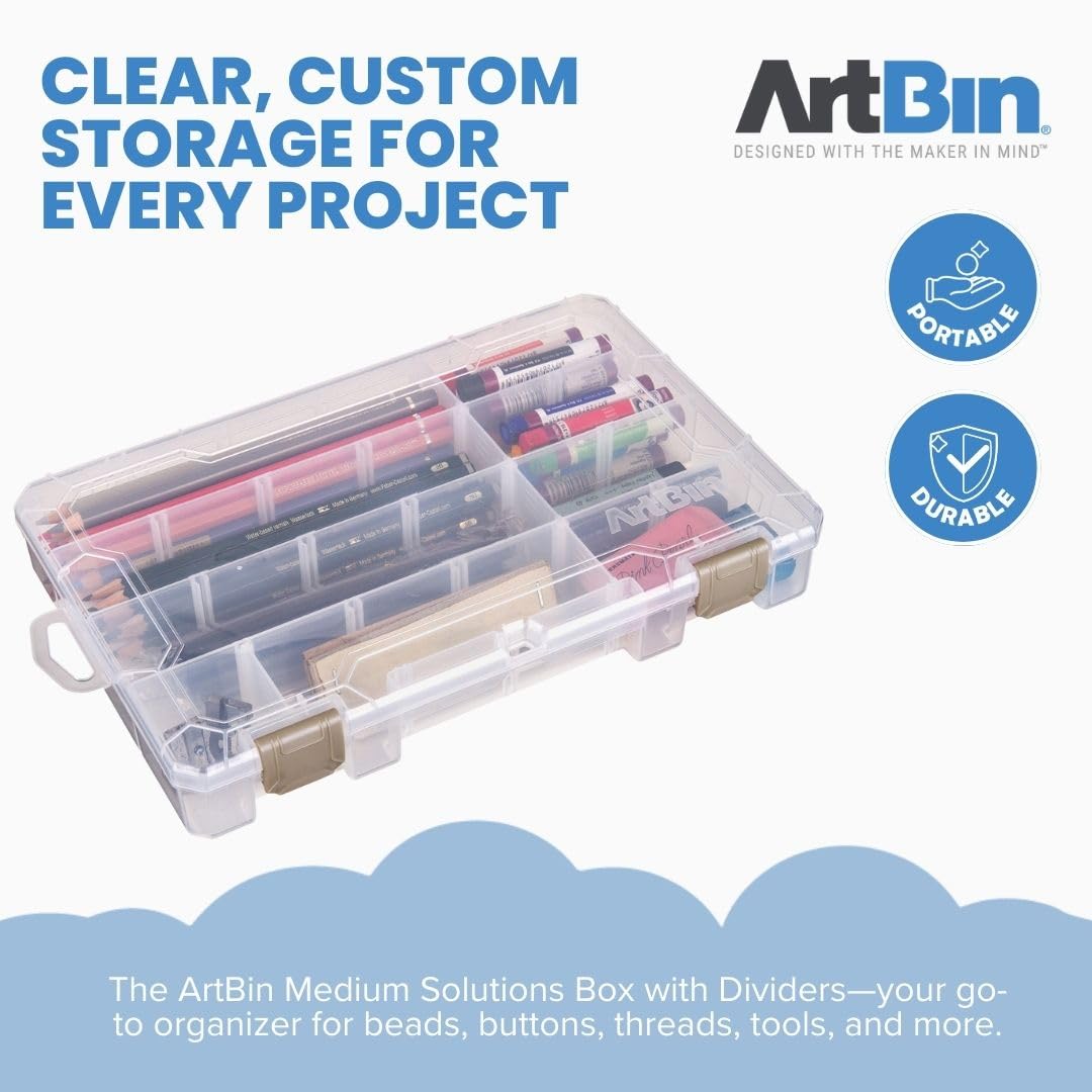 ArtBin 4006AB Medium Solutions Box with Dividers, Art & Craft Organizer, [1] Plastic Storage Case, Clear