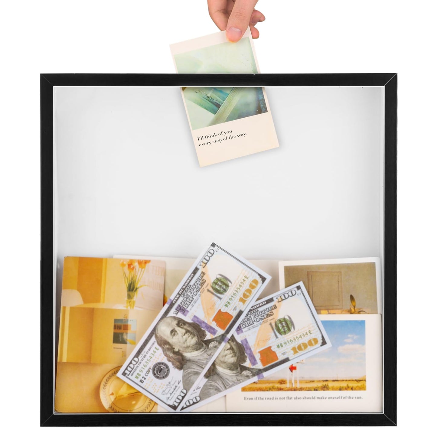 12x12 Traveler Adventure Shadow Box Frame Memory Box for Keepsakes Top Loading Shadow Keepsake Box with Slot for Concert Travel Ticket Stub Memory Wine Bottle Caps Shells Stamps, Creative Travel Gift