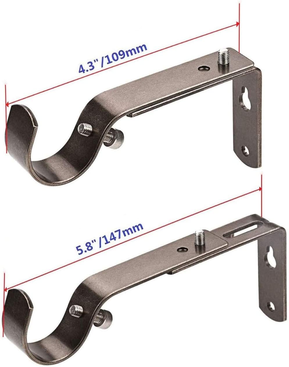 Curtain Rod Bracket Set of 4, Adjustable for 7/8 or 1 Inch Rods, Antique Silver
