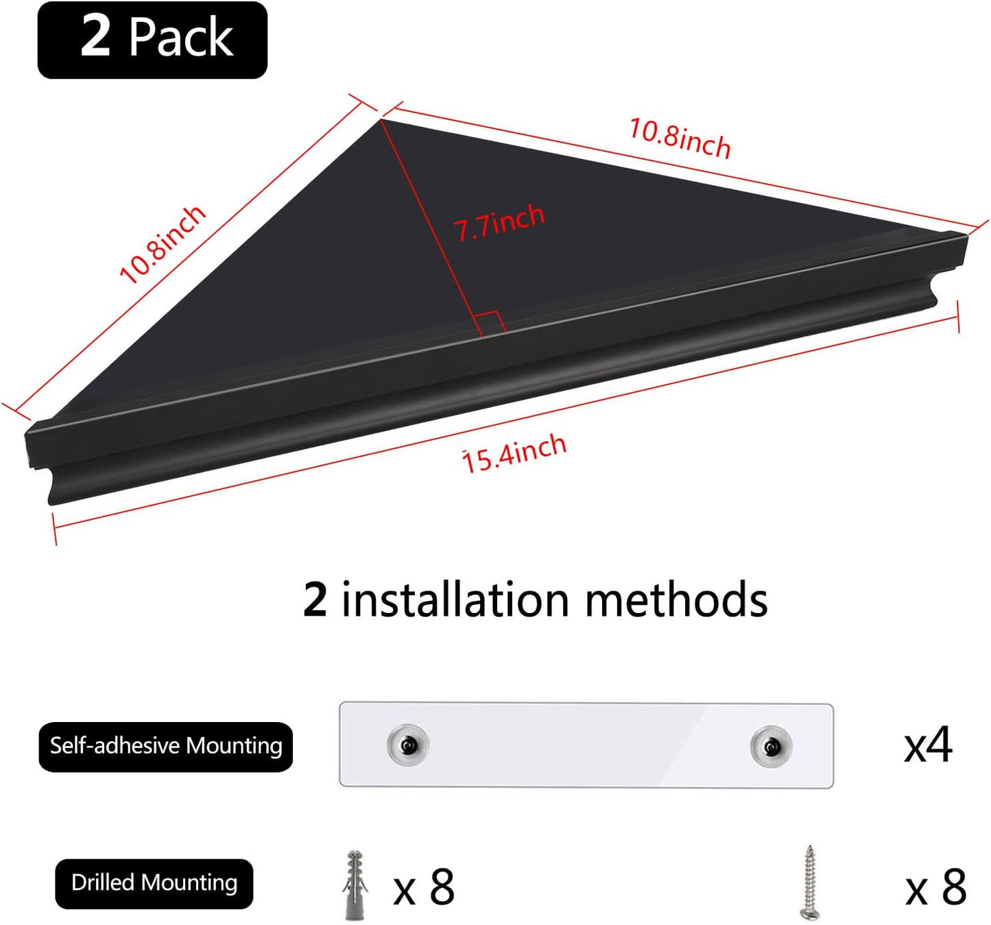 evron 2 Pack) Wall Mount Corner Shelf,Easy to Install Metal Front Floating Corner Shelves with Self-Adhesive Tapes