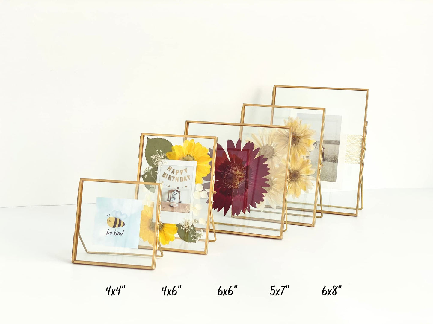 Beedecor Double Glass Frame for Pressed Flowers, Leaf and Artwork,Bronze 6x6 Standing Square Metal Picture Frames, Set of 2 Pressed Flower Frames with Stand (Antique bronze, 6x6)