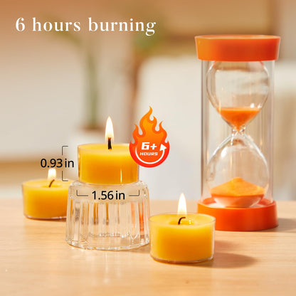 Ashlux 96 Pack Beeswax Tea Lights, 6-Hour Long Burning Tealight Candles in Clear Cup, Tea Candles Pefect for Air Purification Meditation Dinner Home Decor