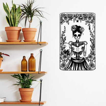 Skull Flower Metal Sign Art Decor,Skull Reading Book Silhouette Signs Wall Hanging Gifts for Birthday Halloween,Female Skeleton Plaque Decorate for Living Room Bedroom Garden Farmhouse Indoor Outdoor