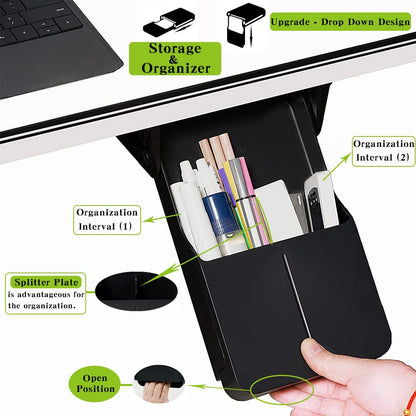 Under Desk Drawer Storage Organizer - 2 Pack (Large and Small) Black - (Please Note - Drawer Size/No Lip Under Desktop) - 2 Installation Methods (Screw or Adhesive)