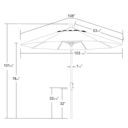 California Umbrella 12-Year-Non-Fading, 9Ft Premium Sunbrella Patio Umbrella, Hand-Crank, Button-Tilt, Gray Frame, Taupe Fabric