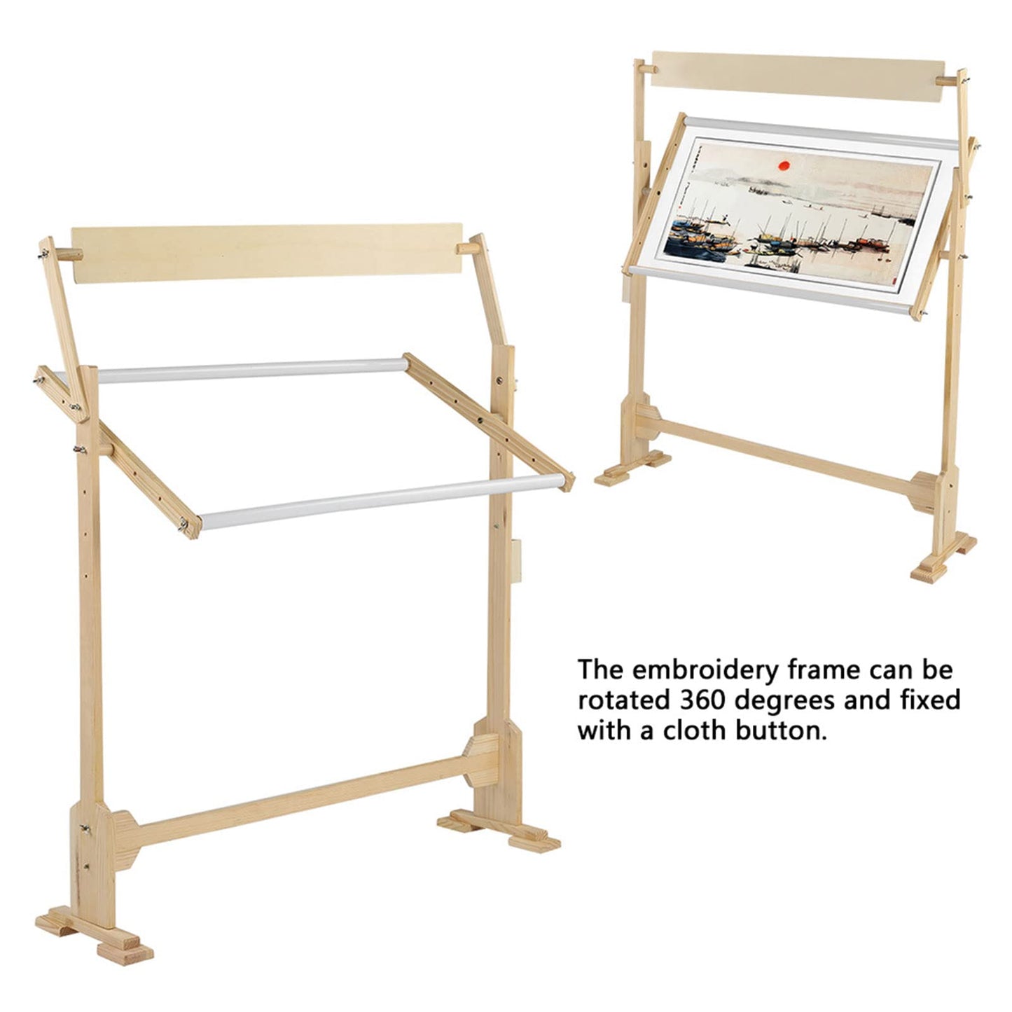 Adjustable Embroidery Stand, Large Size Wood Frame Embroidery Hoop Stand Rotated Cross Stitch Stand for Cross Stitch Needlework Sewing Tools