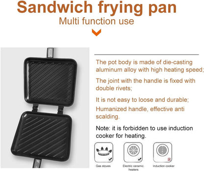 Double-Sided Frying Pan, Non-Stick Sandwich Maker, Grilled Sandwich and Panini Maker, Waffle Pancake Griddle Pan