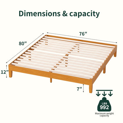 FDW Solid Wood Platform Bed Frame King Size, Wooden Bed Base with Sturdy Slat Support, No Box Spring Needed, Noise-Free Design, Easy Assembly, Stylish & Durable, Brown