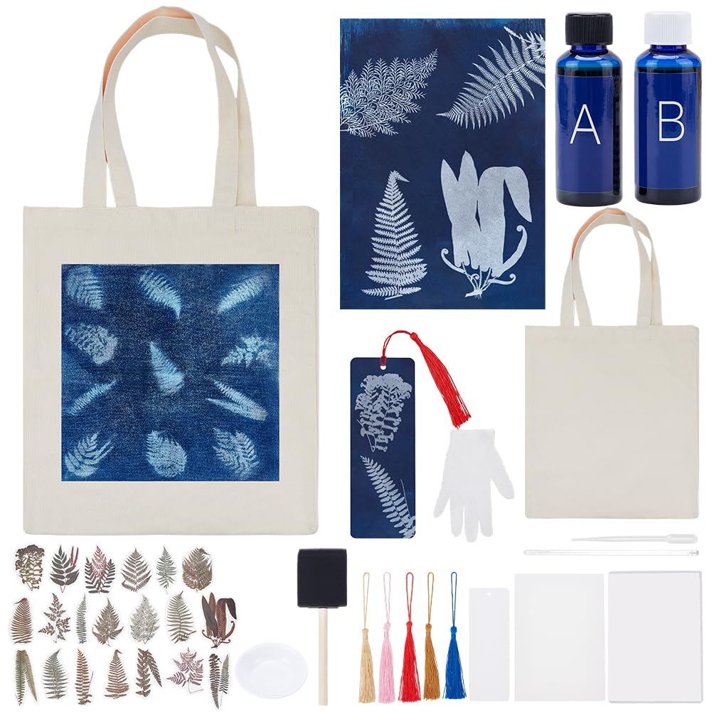 WEBEEDY DIY Cyanotype Kit with 30 Sheets Printing Paper,1 Blank Canvas Bag,10 Pcs Bookmarks for Adults Sun Print Nature Printing,Cyanotype Sensitizer Kit for Photographic Blueprints DIY Art Crafts