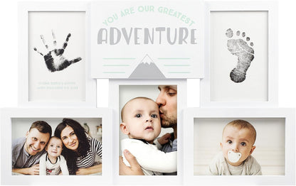 Tiny Ideas You Are Our Greatest Adventure Collage Keepsake Photo Frame, Baby Keepsake Pictures, DIY Baby's Handprint and Footprint Kit, Gender Neutral Nursery Wall Decor, White