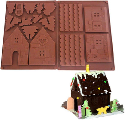 Gingerbread House Mold Kit - Christmas Chocolate Silicone Mold - 3D Cookie Mold for DIY 3D Max Biscuit Tool