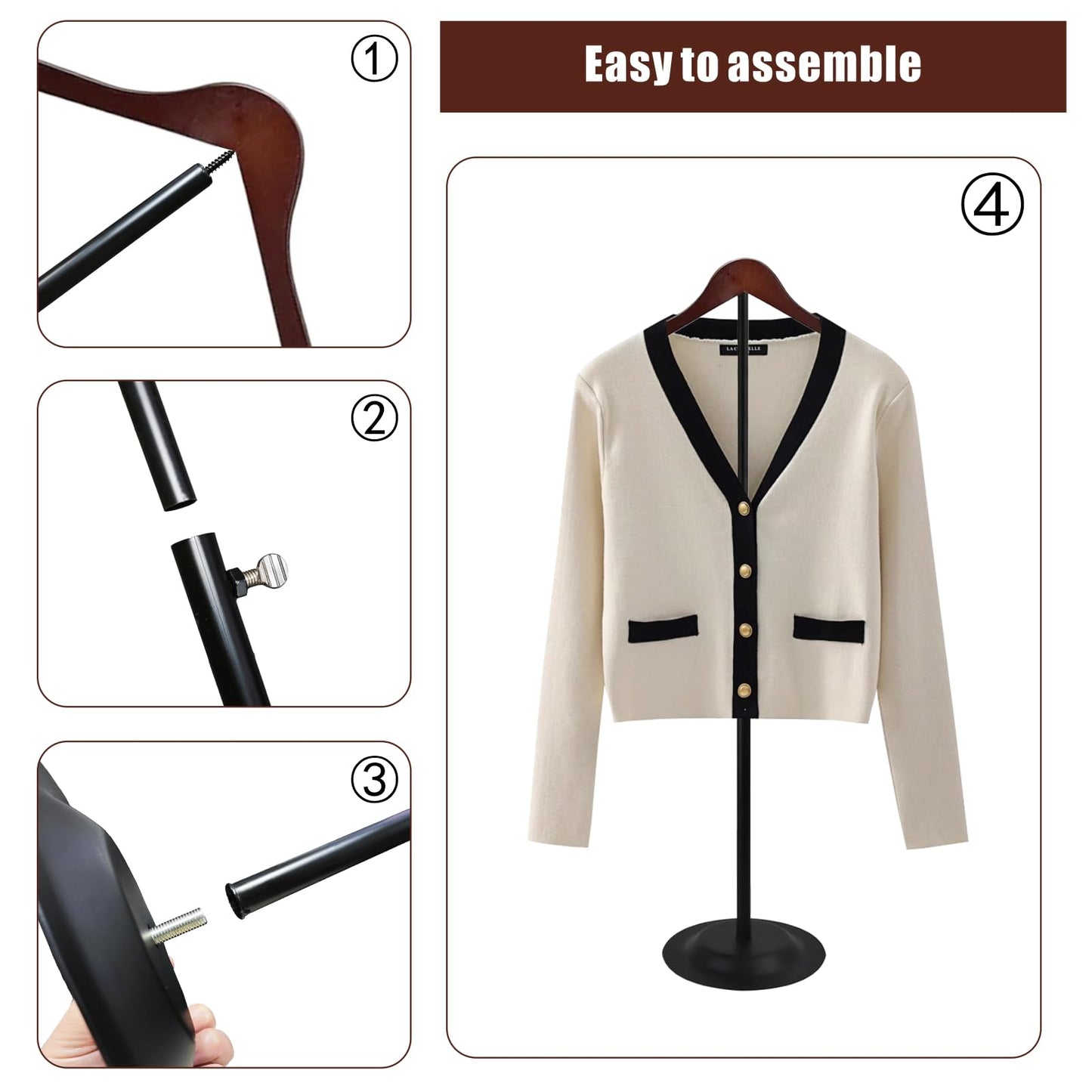 wdbg 4 Pack T Shirt Display stand, Adjustable T shirt Shoulder Stand for Vendor Portable Hanging wooden Clothes Rack for Clothing Dress Jacket Coat Retail 17-31 Inch, Black