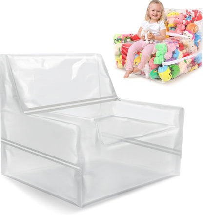 25-inch 3 Clear Bean Bag Chair Cover (No Filler) for Stuffed Animal Storage, Hidden Zippers Toy Organizer, Transparent