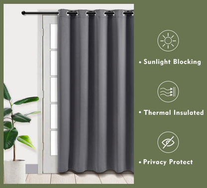 PI Blackout Sliding Door Curtains 84 INCHES Long,Grommet Thermal Insulated Room Divider Door Curtains Window Treatment for Living Room/Bedroom/French Door/Patio/Home Decoration(Dark Grey,W100XL84)