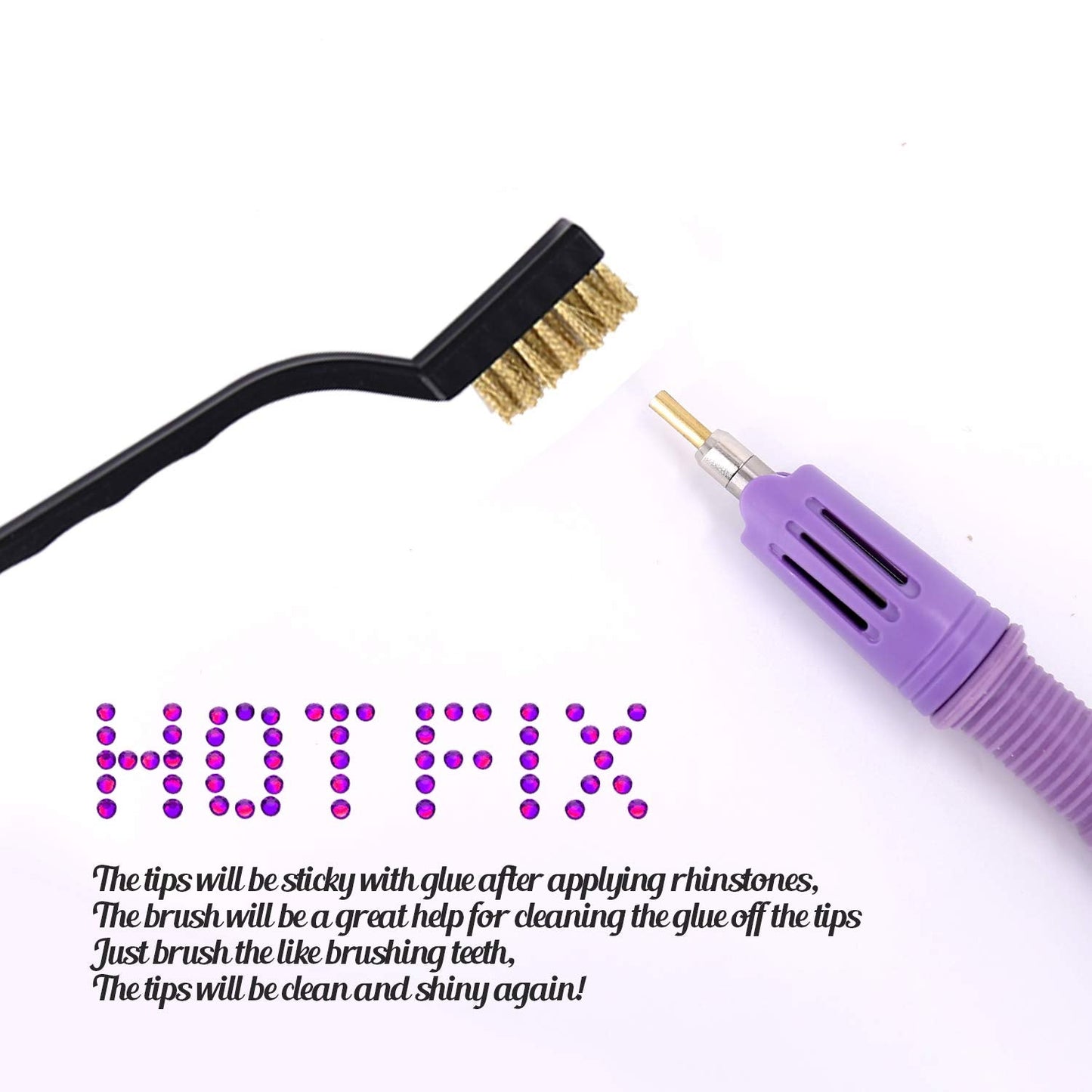 GGLTECK Hotfix Applicator Rhinestones, DIY Hot Fix Rhinestone Applicator Wand Setter Tool Kit with 7 Different Sizes Tips, Tweezers & Brush Cleaning kit and 2 Pack Hot-Fix Crystal Rhinestones
