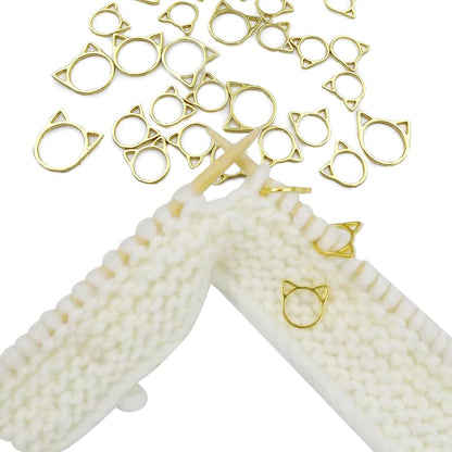 30Pcs Knitting Stitch Marker Metal Cat Head Shaped Stitch Markers for Knitting and Crocheting 2 Sizes Gold Needles Stoppers Locking Sewing Accessories