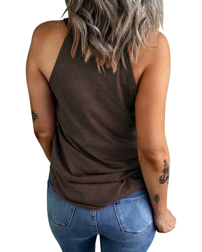 KINLONSAIR Women's Summer Sleeveless Halter Tee Shirts Crew Neck Workout Tank Tops Casual Plain Cami Shirts Coffee