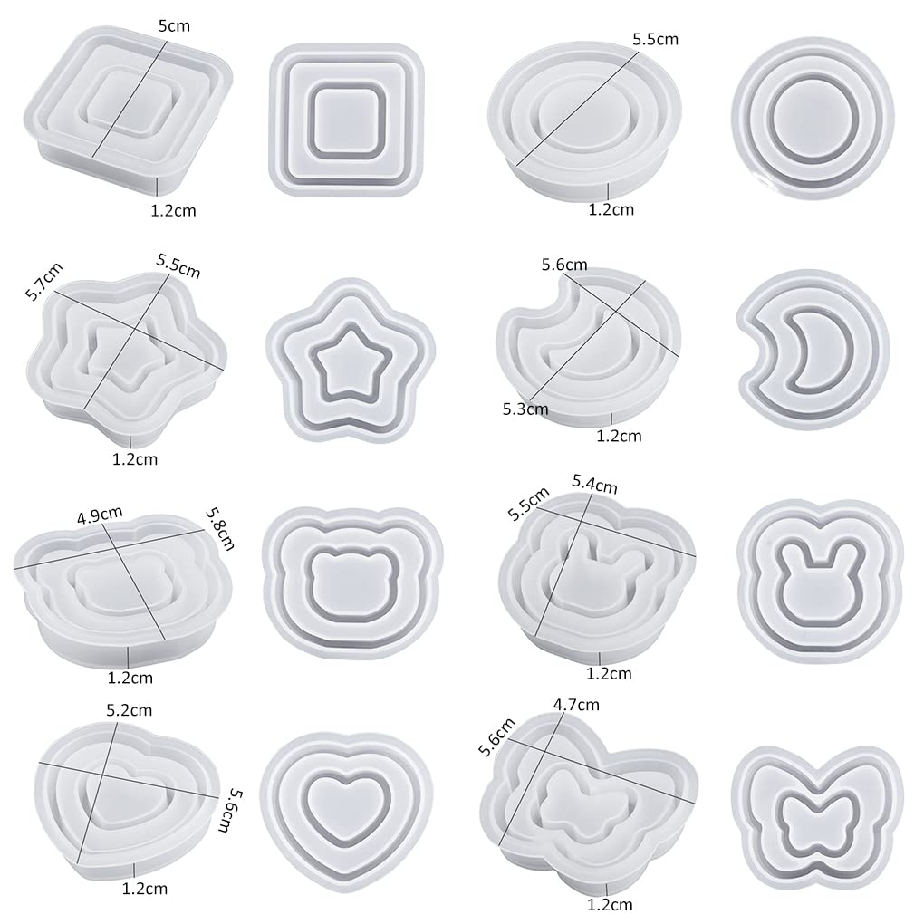 FineInno 8 PCS Resin Shaker Molds,Double Layer Silicone Mold for Epoxy Resin Casting,Heart,Star,Butterfly Quicksand Mold with 80 PCS Sealing Sheet