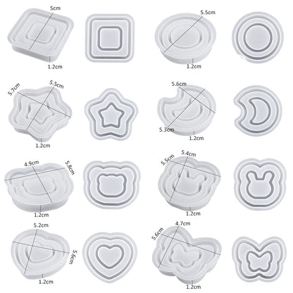 FineInno 8 PCS Resin Shaker Molds,Double Layer Silicone Mold for Epoxy Resin Casting,Heart,Star,Butterfly Quicksand Mold with 80 PCS Sealing Sheet