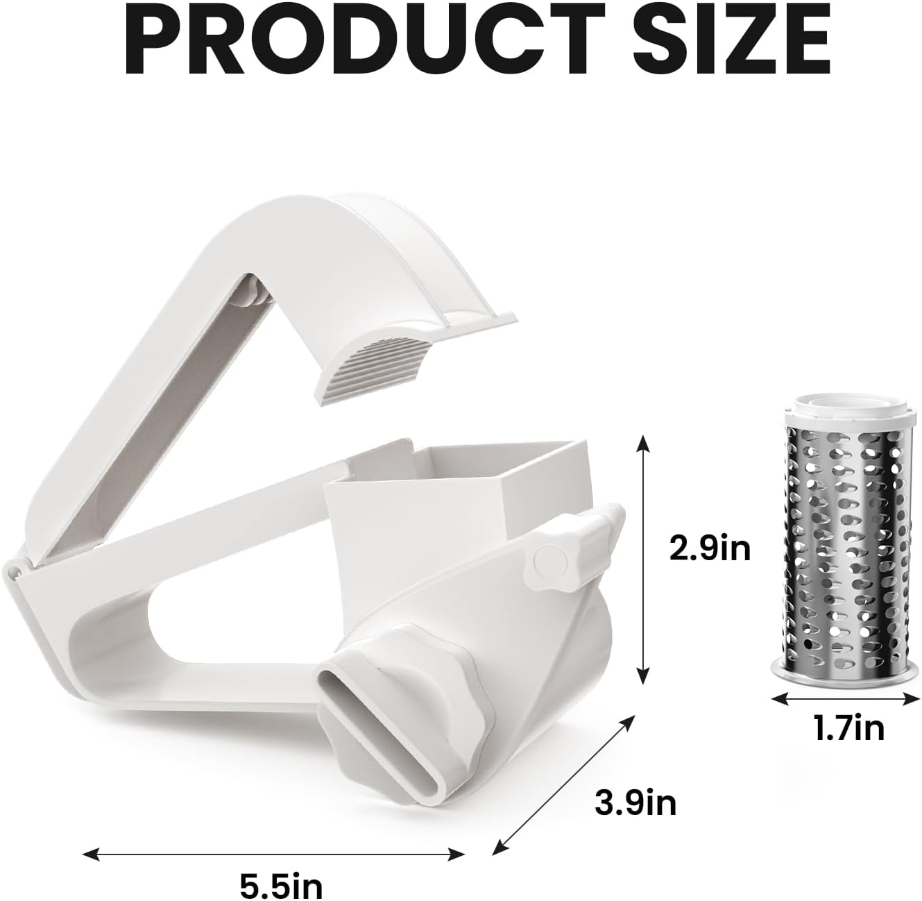 NEZUIBAN Cheese Grater with Handle, Rotary Cheese Grater,Vegetable, Chocolate, Hard Cheese & Nut Grater,White
