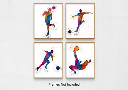 Soccer Player Abstract Sport Wall Art - 8x10" Set of 4 for Male Players, Coaches, and Fans