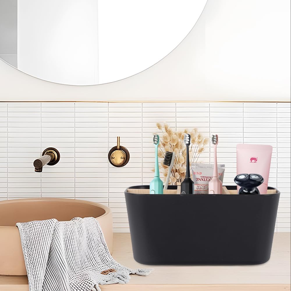 Toothbrush Holders for Bathrooms, Bamboo Organizer for Toothbrush and Toothpaste, Large Detachable Storage for