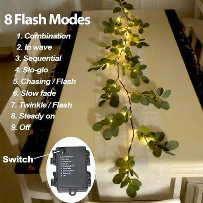 Eucalyptus Garland with 96 LED Lights - 6.56FT Battery Operated | 8 Modes & Timer for Home Decor