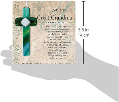 Handmade Glass Cross with Poetry - Sentimental Gift for Great Grandma for Mother's Day/Christmas/Birthday - USA