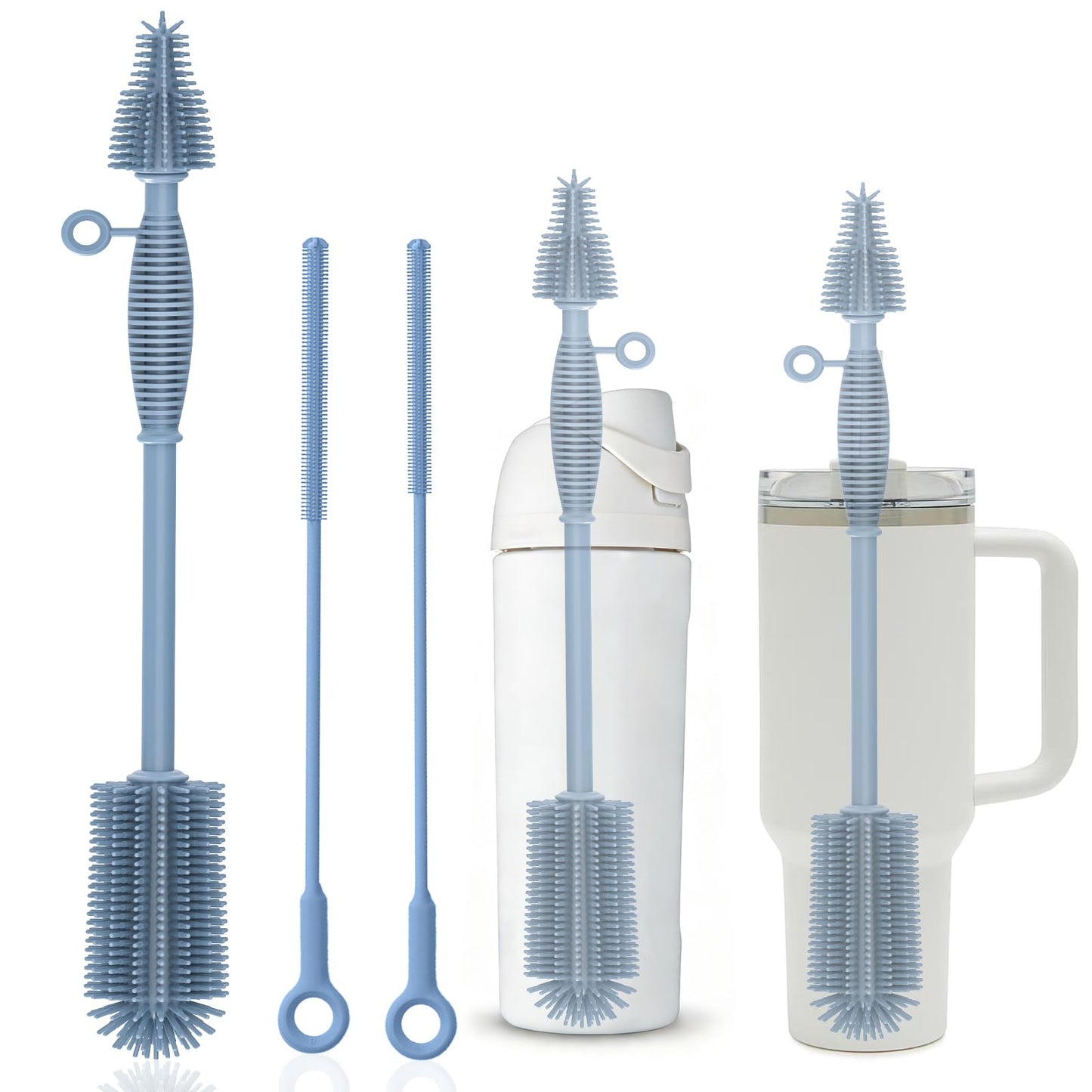 Raymeefa Bottle Brush & Straw Cleaner Brush Set,Silicone Bottle Brush with Sturdy Handle for Water Bottles,Tumblers,Baby Bottles,Long Flexible Straw Cleaner Brush for Standard Straws(Blue)