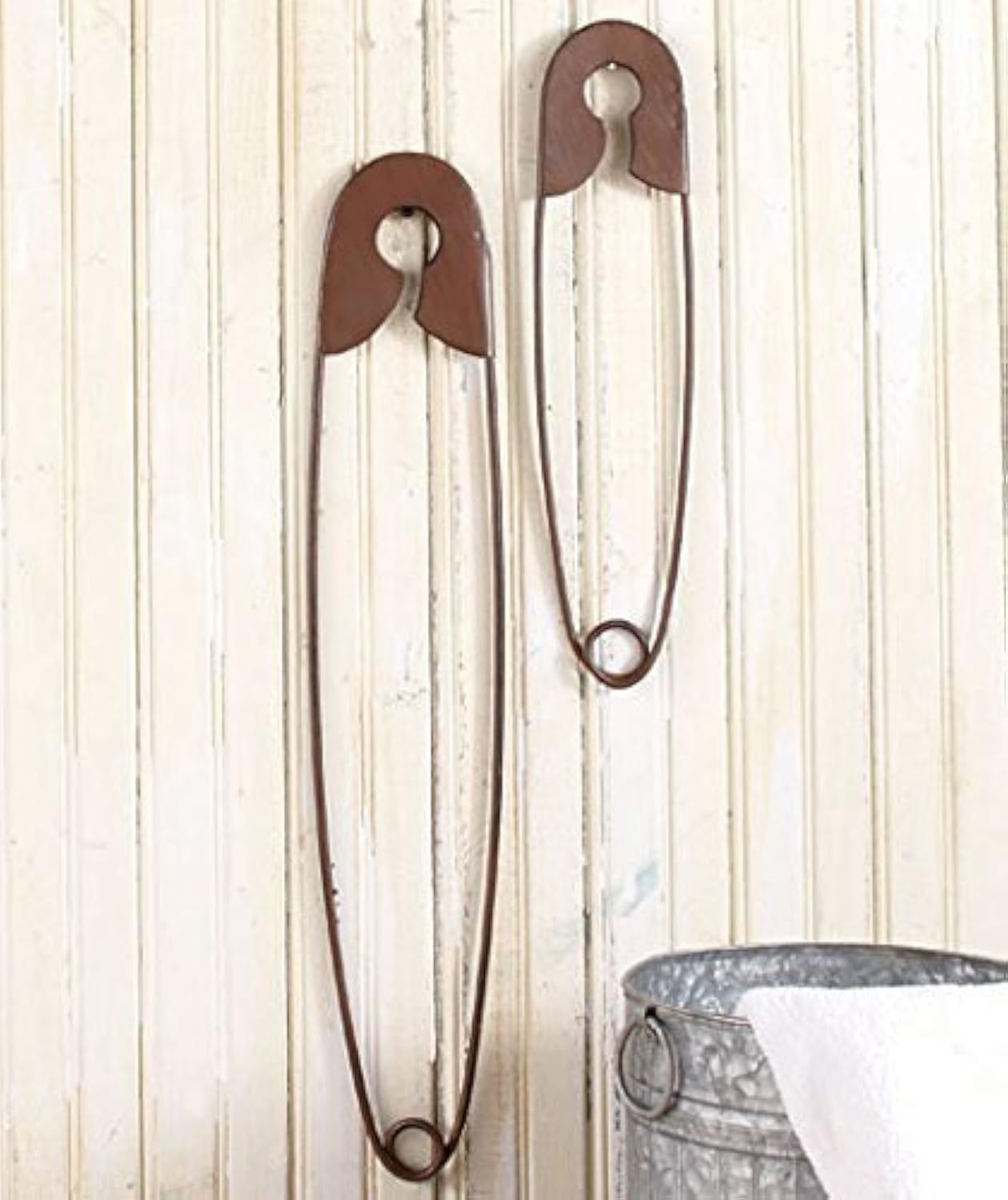 Collections-Etc Large Hanging Metal Safety Pins - Set of 2 for Laundry Room Wall Decoration