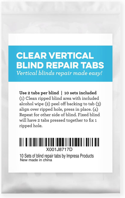 IMPRESA Vertical Blind Repair Tabs Kit, 20 Clear Stick-On Sets & 2 Alcohol Wipes