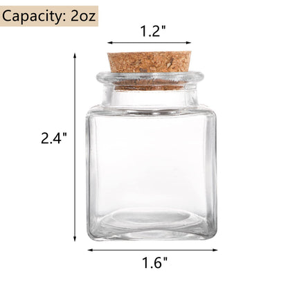 Dicunoy 20 PCS Glass Favor Jars with Cork Lids, 2 OZ Mini Square Vials Bottles for Herb Storage, Small Spice Containers for Tea, Jelly, Candy, Wedding & Party Favors, DIY Crafts