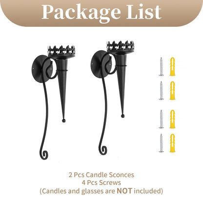 Wall Candle Holder for Pillar Tea Light Candles Decorative Candle Sconces Hanging Black Metal Wall Decorations with Modern Art Design for Living Room, Bathroom, Dining Room, Set of 2