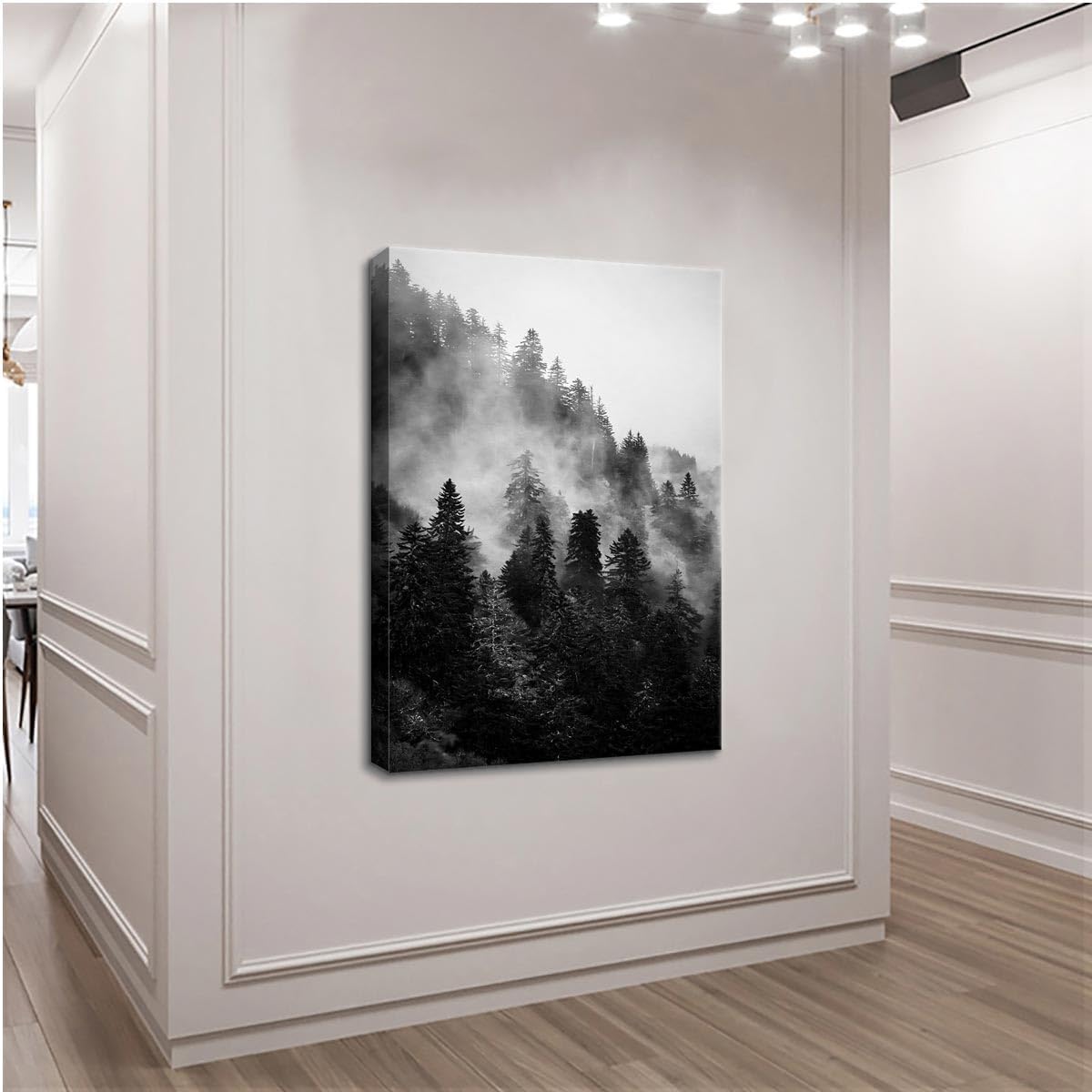 Forest Canvas Wall Art, Black and White Landscape Paintings Prints for Bedroom Living Room Decor (16x24in, Unframed)
