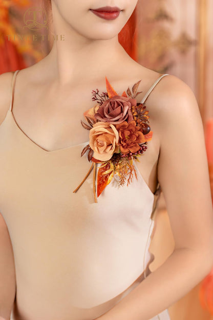 TINGE TIME Artificial Shoulder Corsages Flowers, Set of 2, Mother of The Bride Floral Corsage for Wedding Ceremony Anniversary Formal Dinner Party (Maple Red)
