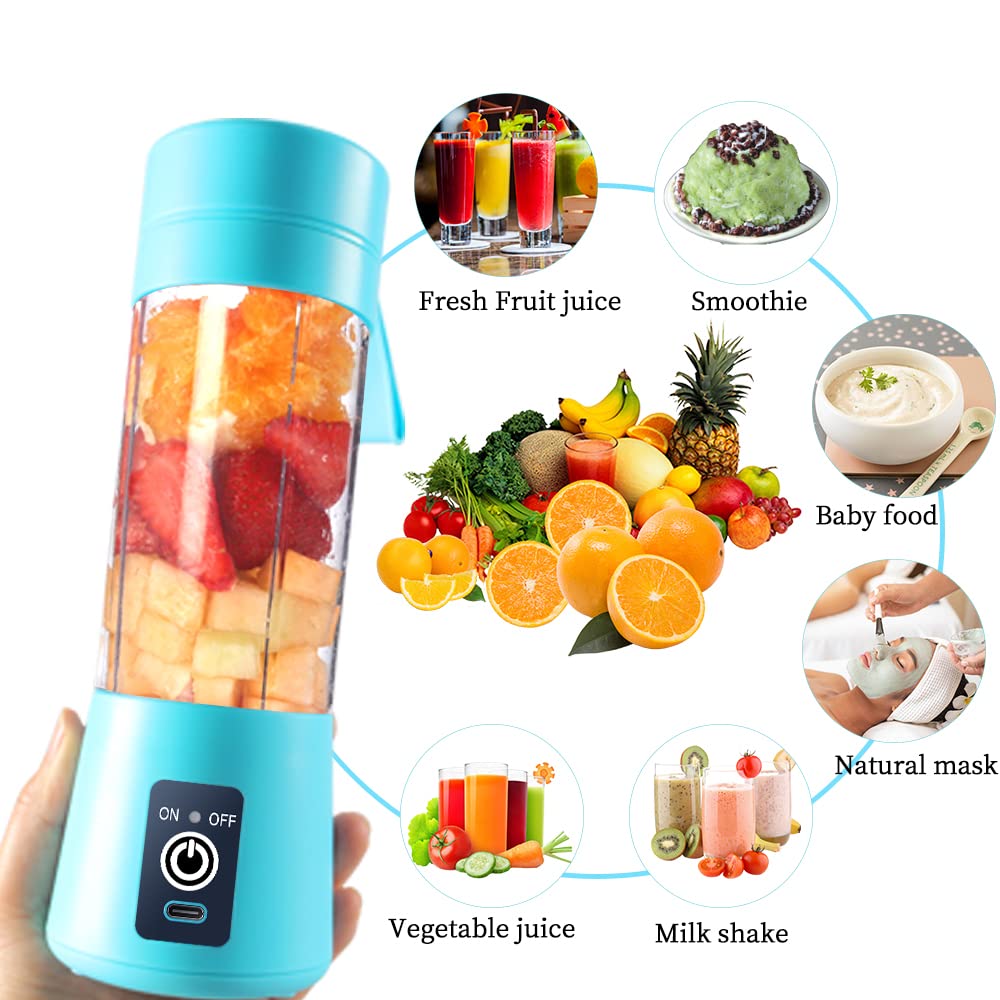 Portable Blender Cup,Electric USB Juicer Blender,Portable Juicer For Shakes and Smoothies, juice,380ml, Six Blades Great for Mixing,light purple