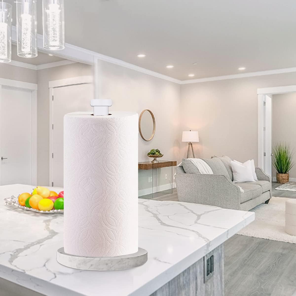 27HZYS Countertop, Paper Towel Holder Standing Paper Towel Roll Holder for Kitchen Bathroom, with Weighted Marble Base