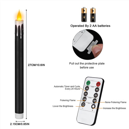 wemarry Flameless Taper Candles 10.6" Dripless Battery Operated Taper Candles Included Remote Timer 400+ Hours by 2AA Batteries for Halloween Christmas Wedding (Black+White, 24 Pack)