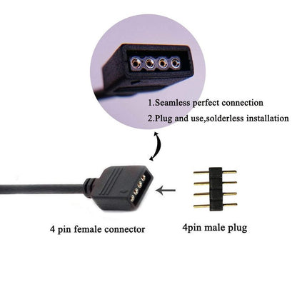 RGBZONE 2 Pack Black 4 Pins LED Splitter Cable Strip Connector 2 Way Splitter Y Splitter for 1 to 2 RGB 5050 3528 LED Light Strips with 6 x Male 4 Pin Plugs (11.8")