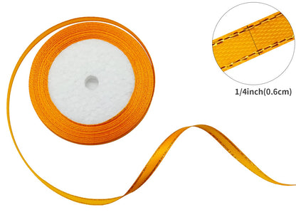 JESEP YONG 1/4" Gold Edge Solid Satin Polyester Ribbon, Mixed 16 Colors, 16 Rolls, 400 Yards, Ideal for DIY Crafts, Gift Wrapping, Wedding, Anniversary, Birthday