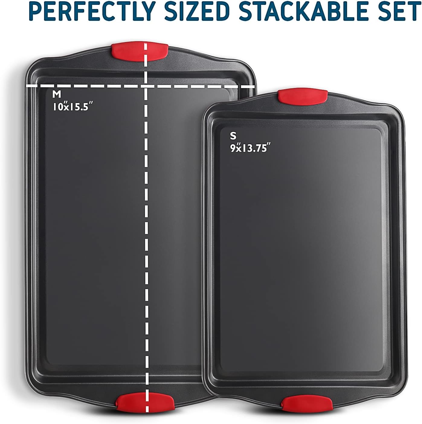 Baking Sheet Set - 2-Piece Cookie Sheet Set with Silicone Handles, Nonstick Steel Baking Pans