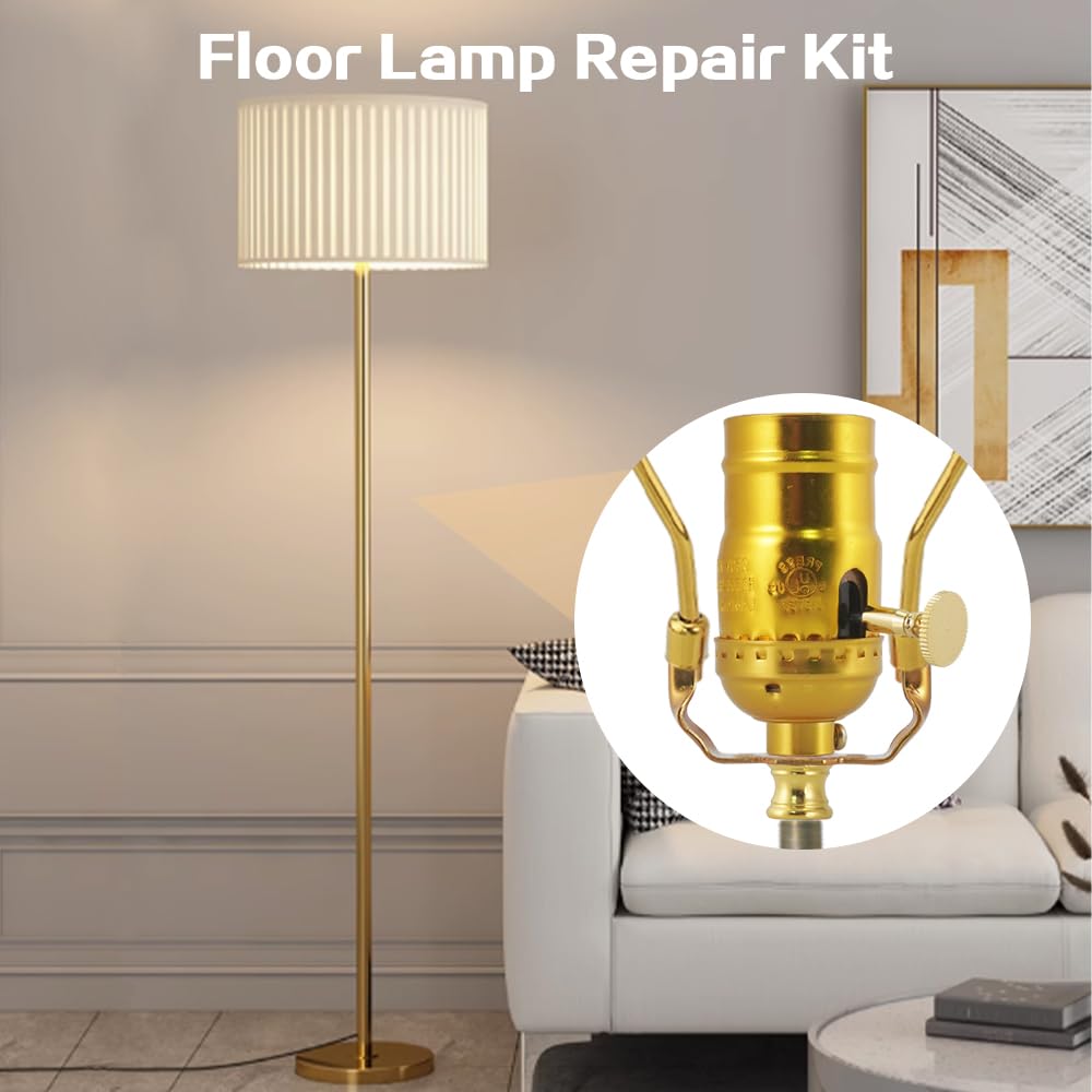 Asjeumt Lamp Rewire Kit Make a Lamp Repair Kits E26 Light Socket Matching Cord Wire Harp Making Supplies Set Lamp Wiring Kit for Table Floor Lamp with All Parts Needed for DIY Lamp - Antique Gold