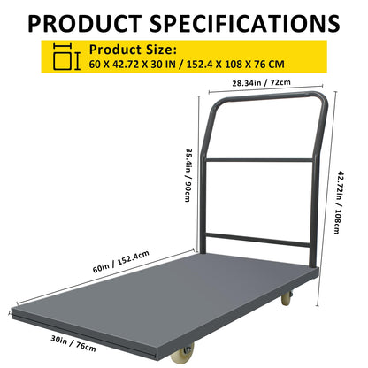 Heavy Duty Platform Truck Moving Flatbed Cart, 30"x60"Push Dolly, 2000 LBS Dolly Cart Flatform with Wheels and Handle, Steel Flatbed Cart for Luggage Moving, Shopping