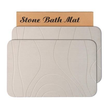 HUMIGA Stone Bath Mat, 2 Pack Diatomaceous Earth Shower Mat, Non-Slip Super Absorbent Quick Drying Bathroom Floor Mat, 24x15, Greyish White